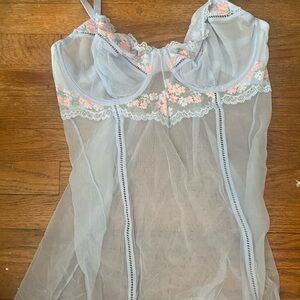Auden Light Blue Chemise with Pink Floral Lace